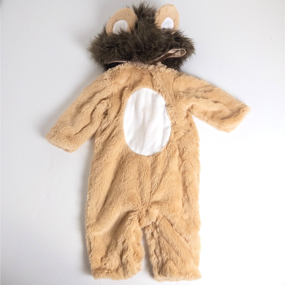 Pottery Barn Kids Lion Costume‎ 0-6M Tan Plush Faux Fur Halloween Jumpsuit